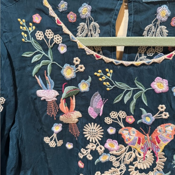 Johnny Was Arva Dress Size LP Embroidered Teal Floral Rayon - Picture 3 of 10
